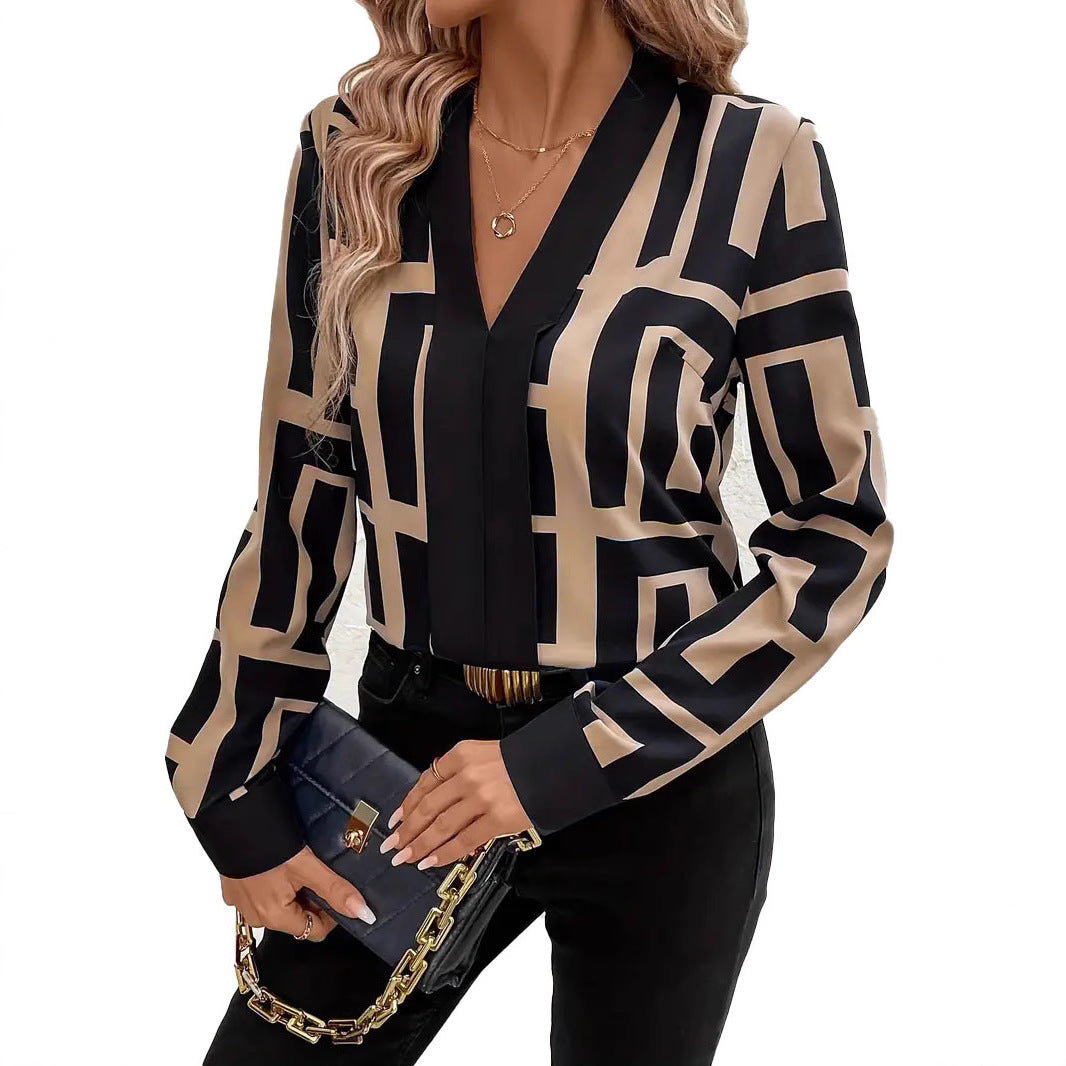 Spring And Summer Geometric Pattern Black Women's Top