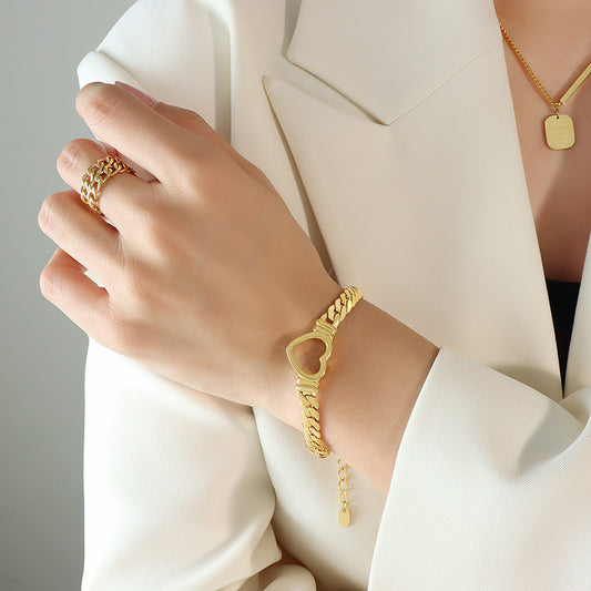 Trendy Fashion Hip Hop Style Titanium Steel Gold Plated Personalized Bracelet