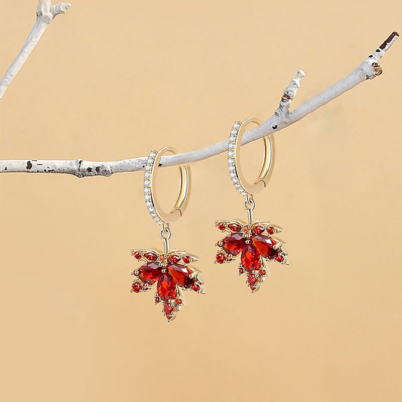 Fashion All-match Red Maple Leaf Ear Retaining Ring