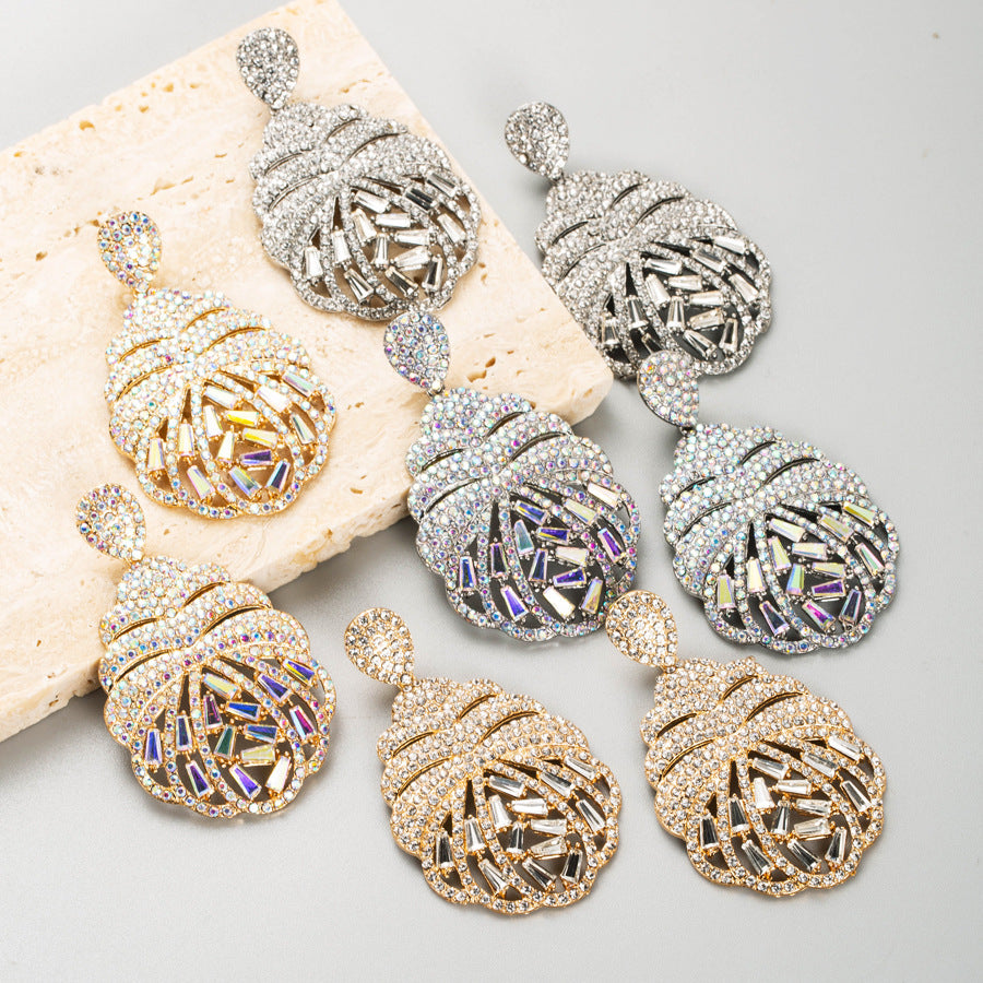 Full Diamond Exaggerated Creative Drop-shaped Flower Earrings