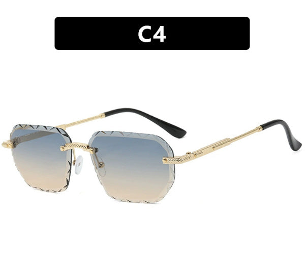 Frameless Trimming Square Small Frame Sunglasses Metal Female