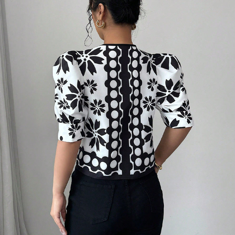 Summer New French Pattern Lantern Half Sleeve Shirt