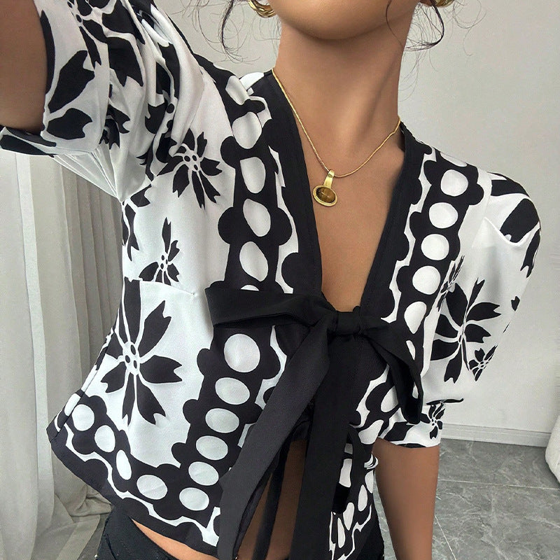 Summer New French Pattern Lantern Half Sleeve Shirt