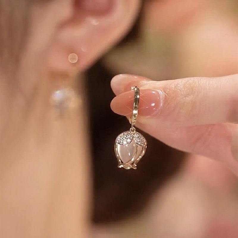 Opal Tulip Flower Earrings All-match Women