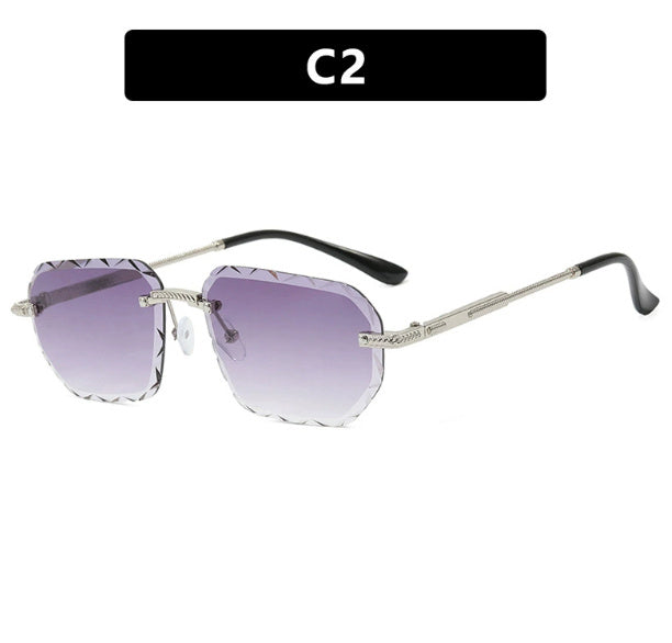 Frameless Trimming Square Small Frame Sunglasses Metal Female