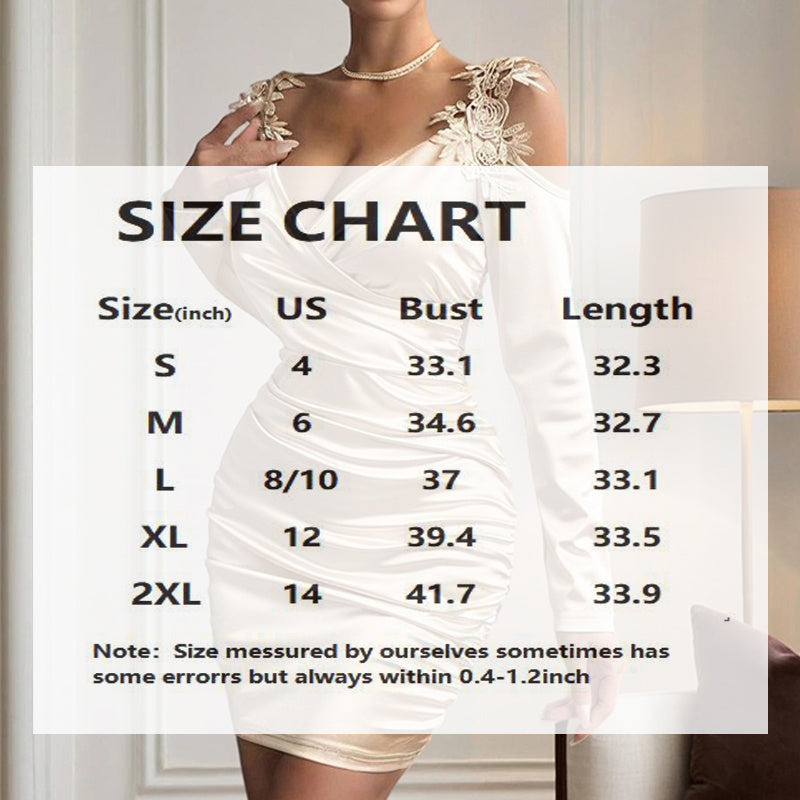 Women's Elegant V-Neck Long Sleeve Lace Sheath Dress - Off Shoulder, Backless, Slim-Fitting Satin Evening Gown With Ruffled Detail