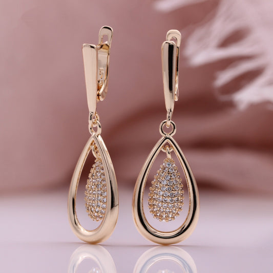 Water Drop Geometry Pine Cone Zircon Earrings