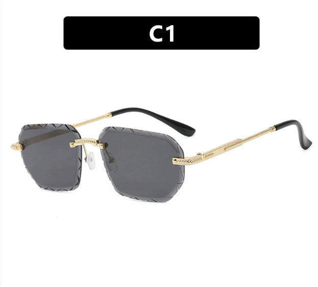 Frameless Trimming Square Small Frame Sunglasses Metal Female