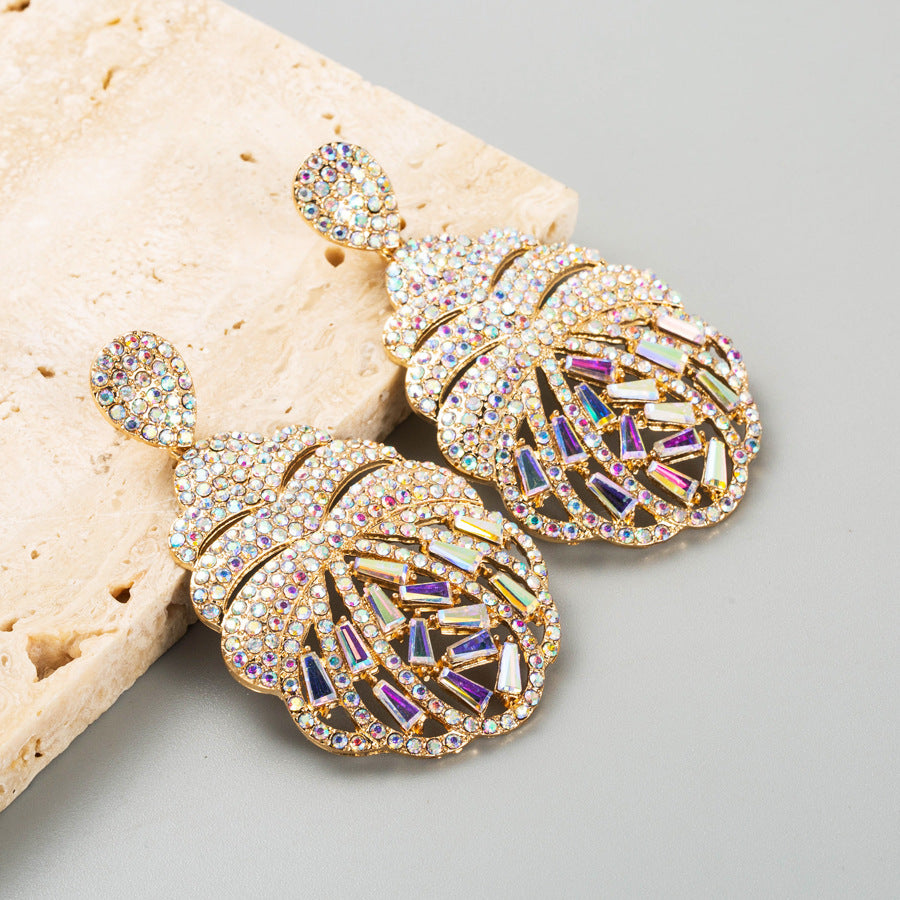 Full Diamond Exaggerated Creative Drop-shaped Flower Earrings