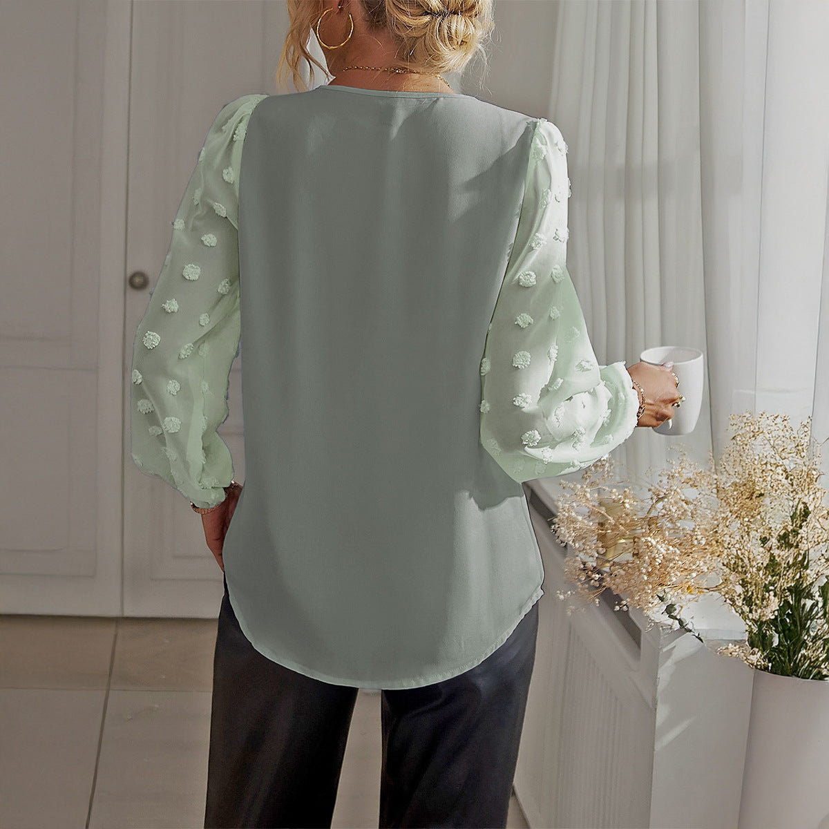 Casual Vacation Style V-neck Long Sleeve Blouse