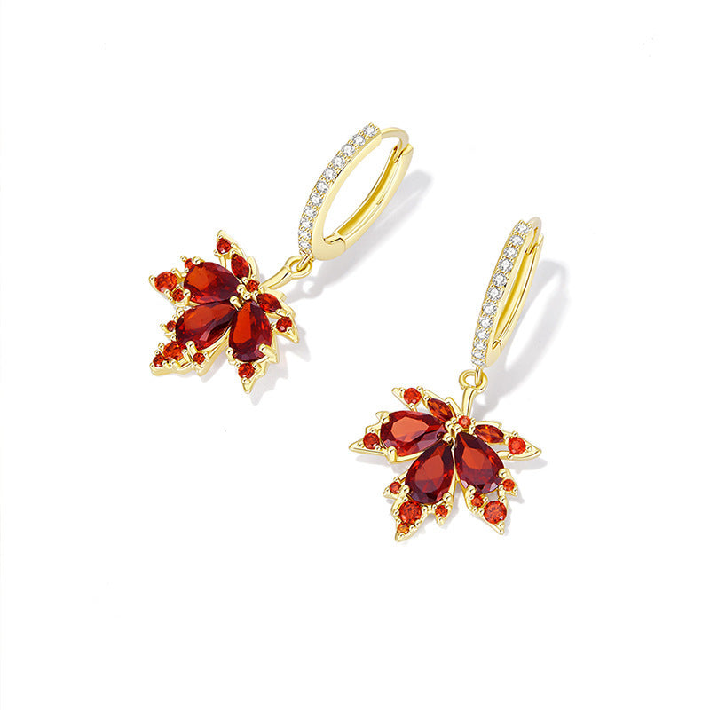 Fashion All-match Red Maple Leaf Ear Retaining Ring