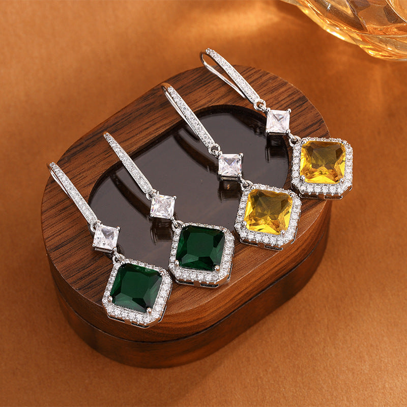 New Style Emerald Yellow Gem Earrings For Women