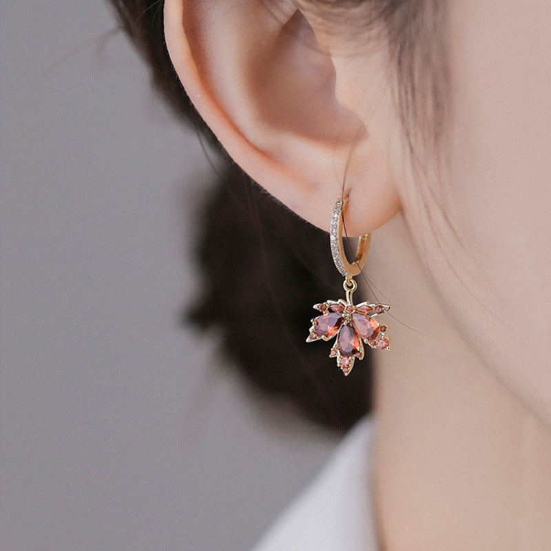 Fashion All-match Red Maple Leaf Ear Retaining Ring